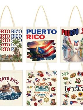 Set of 6 Puerto Rico Canvas Souvenir Bags